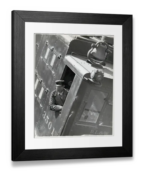 Framed Print : Conductor Leaning out of Train Window Framed Print : Conductor Leaning out of Train Window