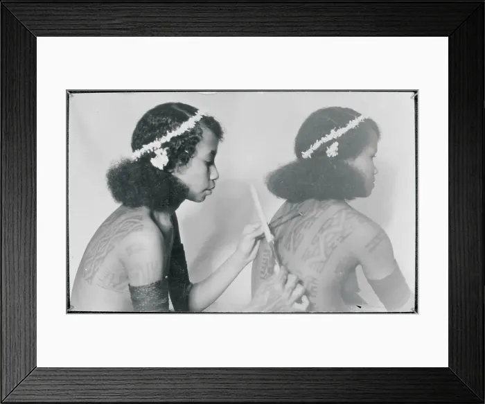 Framed Print : Native Girl Tattooing Another's Back Framed Print : Native Girl Tattooing Another's Back