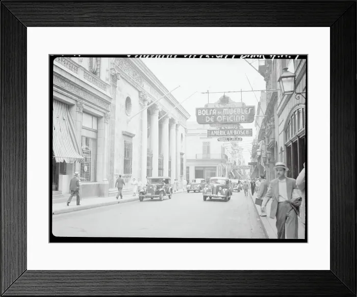 Framed Print : Motorists and Pedestrians on Street