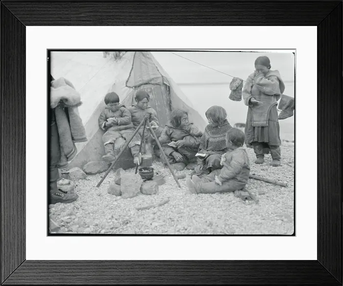 Framed Print : Eskimo Family Outside Tent Framed Print : Eskimo Family Outside Tent