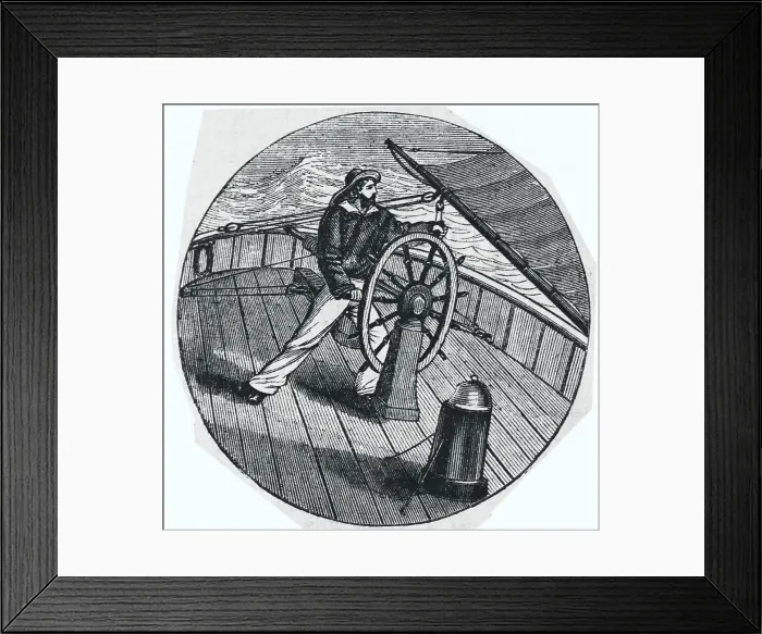 Framed Print : Sailor at Wheel of Boat Framed Print : Sailor at Wheel of Boat