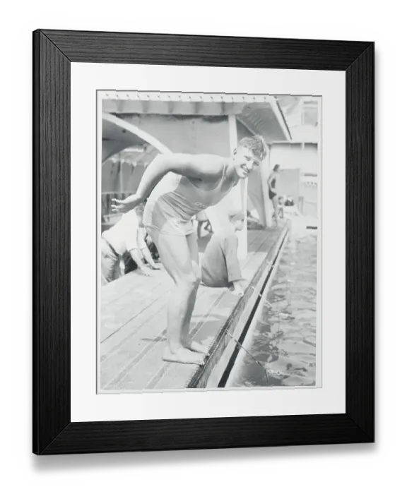 Framed Print : George Kojac Leaning over Pool Framed Print : George Kojac Leaning over Pool