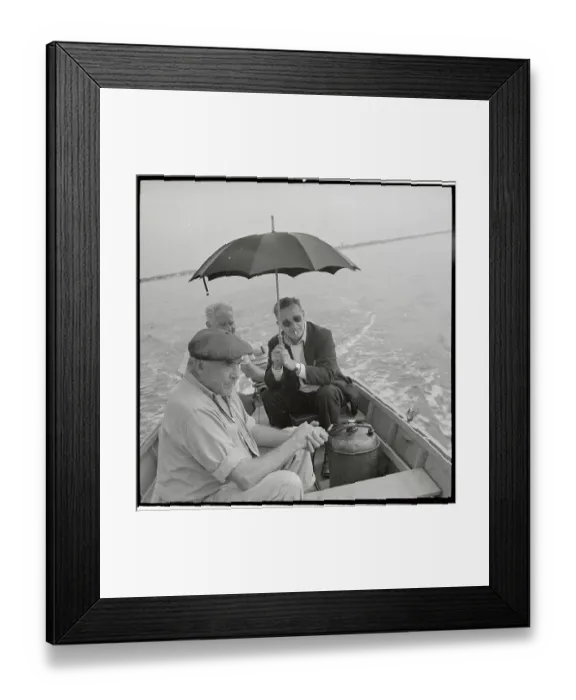 Framed Print : Walker Evans Holding Umbrella in a Boat Framed Print : Walker Evans Holding Umbrella in a Boat