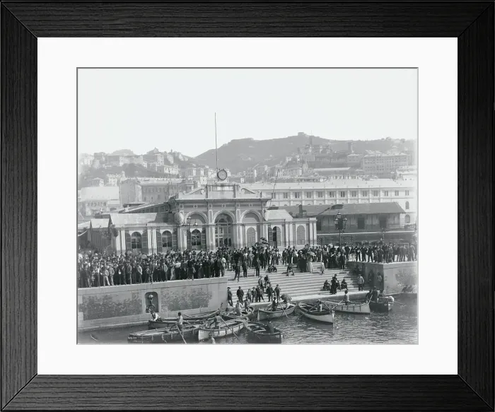 Framed Print : View of Crowd Waiting at Steamship Landing Framed Print : View of Crowd Waiting at Steamship Landing