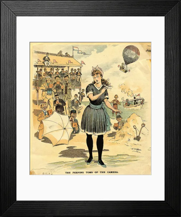 Framed Print : Men Photographing a Girl at the Beach Framed Print : Men Photographing a Girl at the Beach