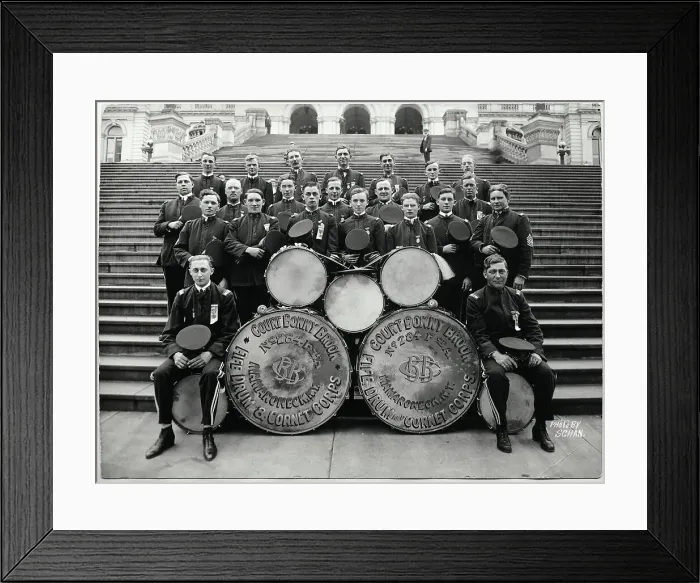 Framed Print : Marching Band Posed W / Drums On Steps Framed Print : Marching Band Posed W / Drums On Steps