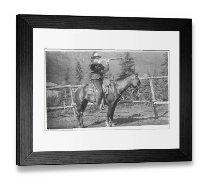 Framed Print : Canadian Mounted Policeman Aiming His Rifle Framed Print : Canadian Mounted Policeman Aiming His Rifle