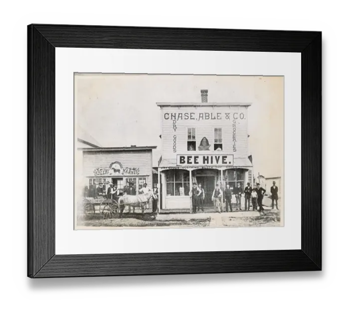 Framed Print : Employees Gathering Outside Store Framed Print : Employees Gathering Outside Store