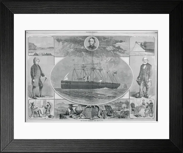 Framed Print : Woodcut Piece Honoring Atlantic Telgraph Framed Print : Woodcut Piece Honoring Atlantic Telgraph