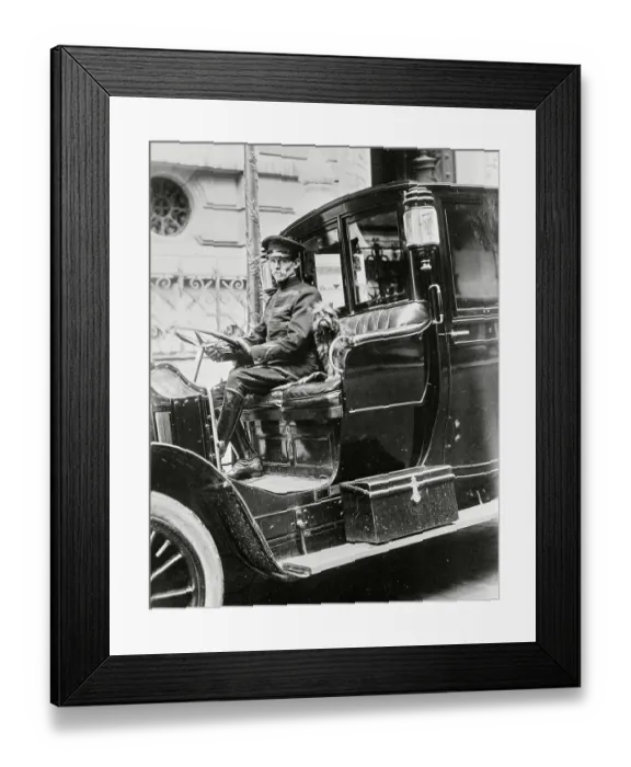 Framed Print : Chauffeur Riding with Poodle Framed Print : Chauffeur Riding with Poodle