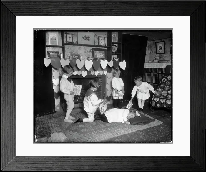 Framed Print : Girl Receiving Valentines From Admirers Framed Print : Girl Receiving Valentines From Admirers