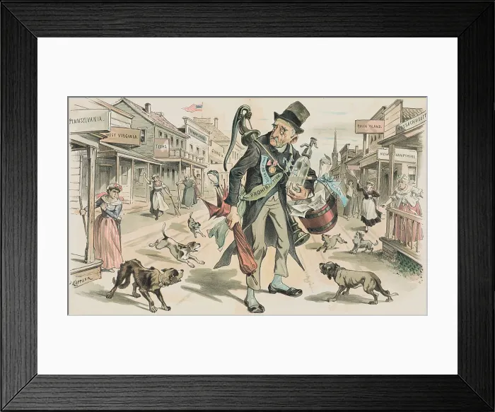Framed Print : Symbol of Prohibition Being Chased by Dogs and Townsfolks Framed Print : Symbol of Prohibition Being Chased by Dogs and Townsfolks