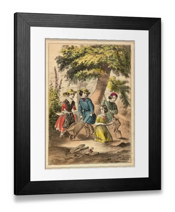 Framed Print : Children Playing with Gardening Tools Framed Print : Children Playing with Gardening Tools