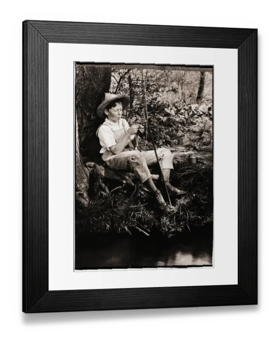 Framed Print : Boy Baiting Fishing Line Framed Print : Boy Baiting Fishing Line