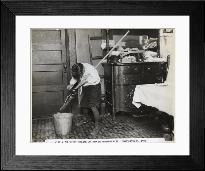 Framed Print : Boy Ringing Out Mop In Tenement Framed Print : Boy Ringing Out Mop In Tenement