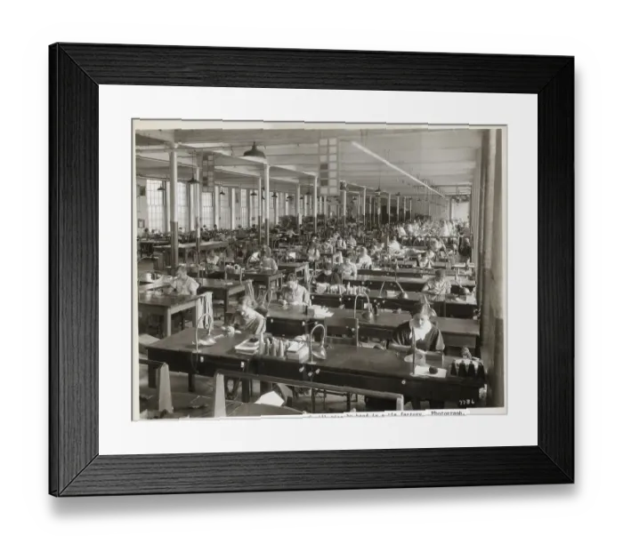 Framed Print : Women Stitching Ties In Factory Framed Print : Women Stitching Ties In Factory