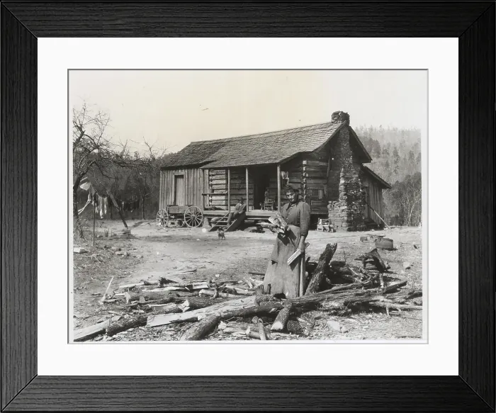 Framed Print : Hillbilly Home And Woman Gathering Wood Framed Print : Hillbilly Home And Woman Gathering Wood