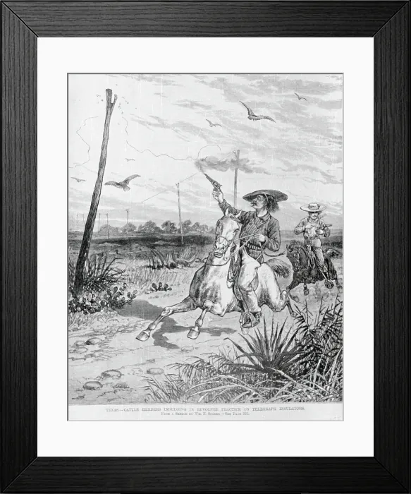 Framed Print : Texas Herders Using Telegraph Insulators for Revolver Practice Framed Print : Texas Herders Using Telegraph Insulators for Revolver Practice