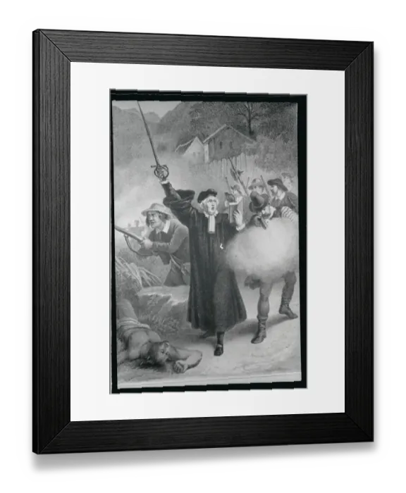 Framed Print : Pioneer Village Rising to Defense Against Indians Framed Print : Pioneer Village Rising to Defense Against Indians