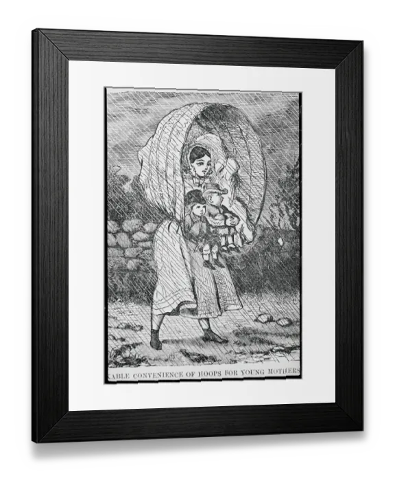 Framed Print : Mother Carrying Children in Rain with Covering
