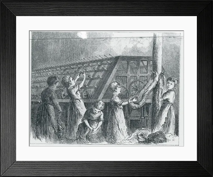 Framed Print : Girls Spinning Twine