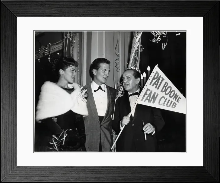 Framed Print : Pat Boone W / Man Holding Fan Club Pennant Framed Print : Pat Boone W / Man Holding Fan Club Pennant