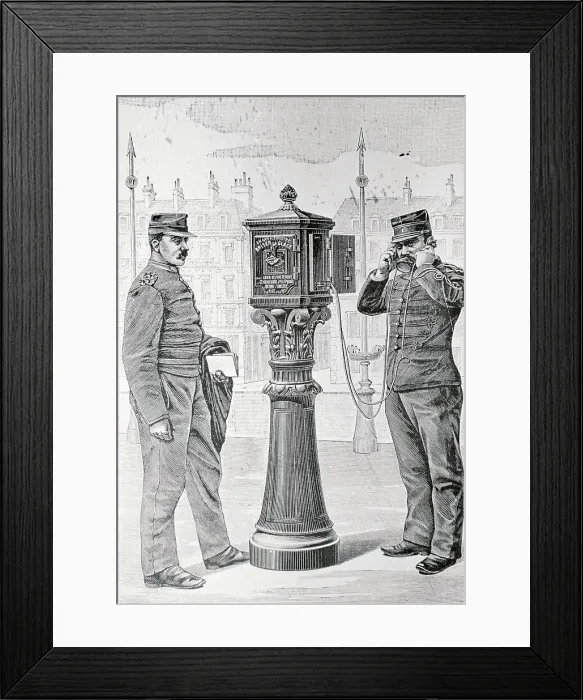 Framed Print : Men Inspecting Fire Alarm Boxes in Paris Framed Print : Men Inspecting Fire Alarm Boxes in Paris