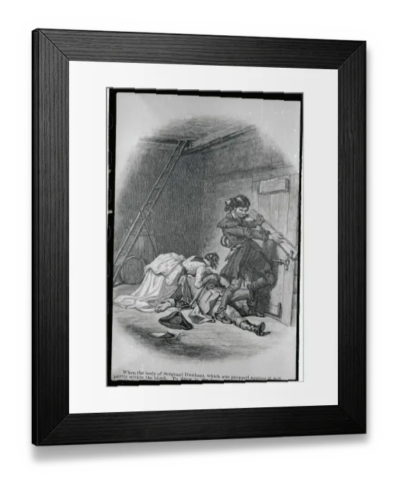 Framed Print : Pathfinder Closing Door Against Onstorming Indians Framed Print : Pathfinder Closing Door Against Onstorming Indians