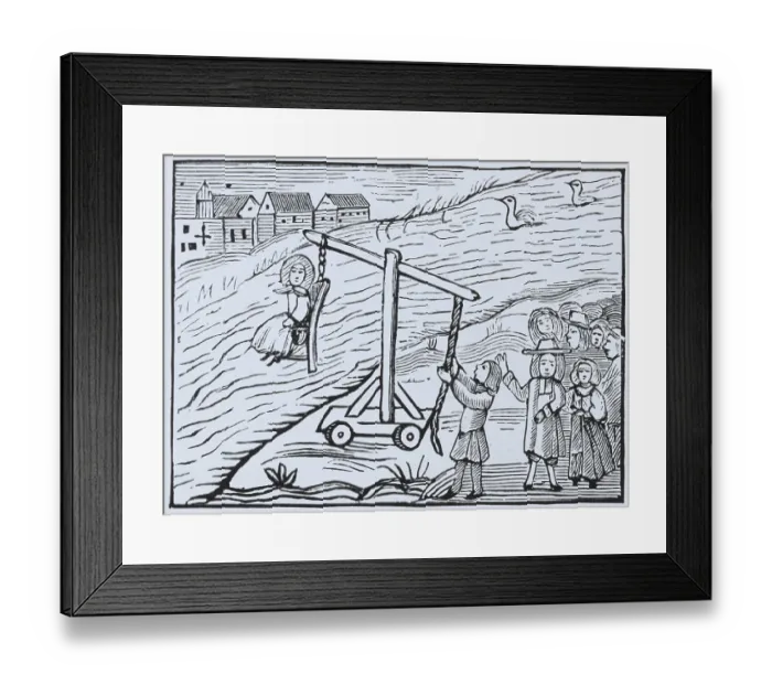Framed Print : Women in Dunking Chair
