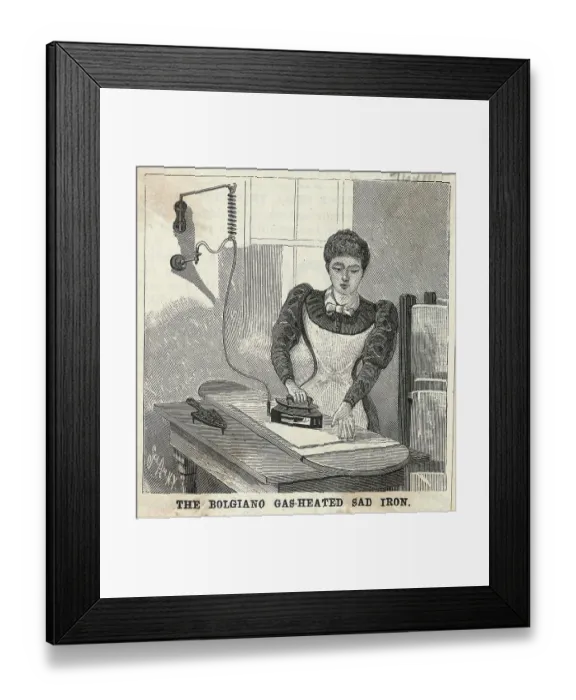 Framed Print : Woman Using Bolgiano Gas Heated Sad Iron Framed Print : Woman Using Bolgiano Gas Heated Sad Iron