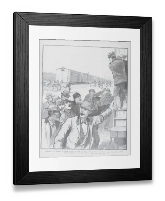 Framed Print : Railroad Strikers Displaying Negative Actions