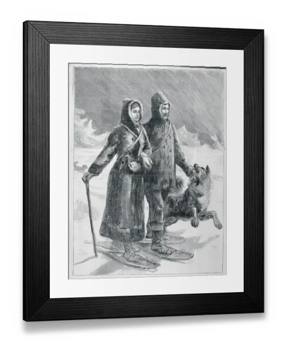 Framed Print : Mr. and Mrs. Peary Walking in Snow
