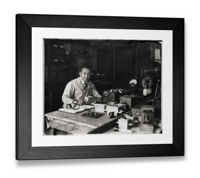 Framed Print : Dubilier In Laboratory W / Radio Parts Framed Print : Dubilier In Laboratory W / Radio Parts