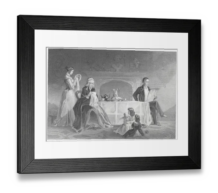 Framed Print : Early American Home Scene Framed Print : Early American Home Scene