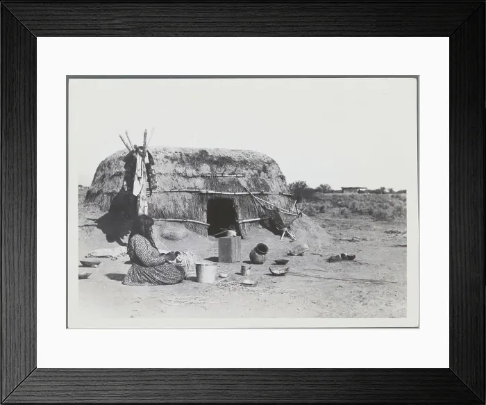 Framed Print : Pima Woman near Dwelling Framed Print : Pima Woman near Dwelling