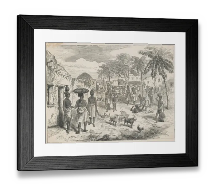Framed Print : Gold Coast Village Scene with Various Activities Framed Print : Gold Coast Village Scene with Various Activities