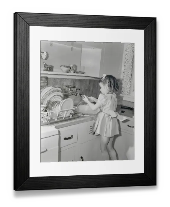 Framed Print : Girl Washing Dishes Framed Print : Girl Washing Dishes