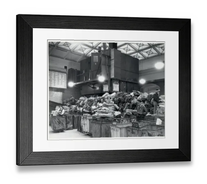 Framed Print : Postal Workers Sort Parcel Post Packages Framed Print : Postal Workers Sort Parcel Post Packages