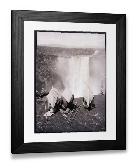 Framed Print : Guianese Men with Sun Leaf Helmets Framed Print : Guianese Men with Sun Leaf Helmets