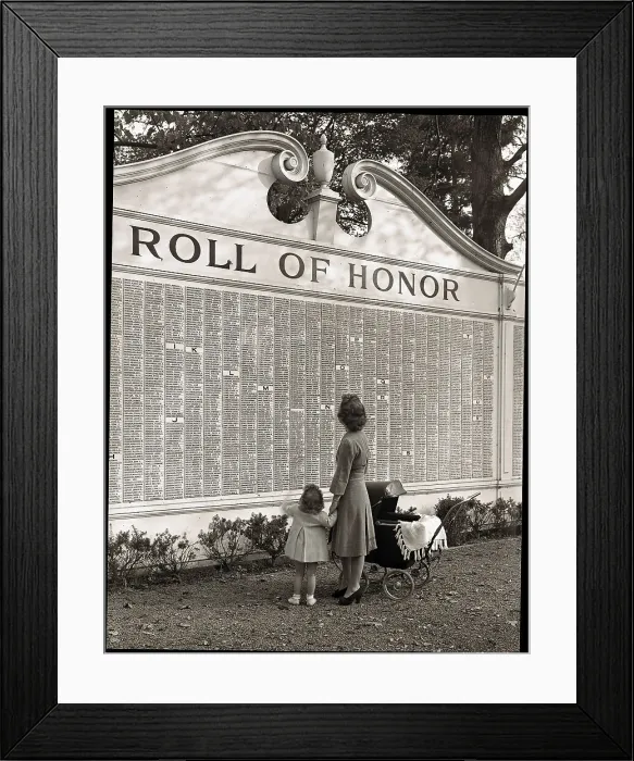 Framed Print : Woman and Daughter Looking at Honor Roll Wall Framed Print : Woman and Daughter Looking at Honor Roll Wall