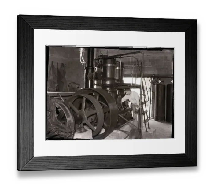 Framed Print : Worker Operating Diesel Engine