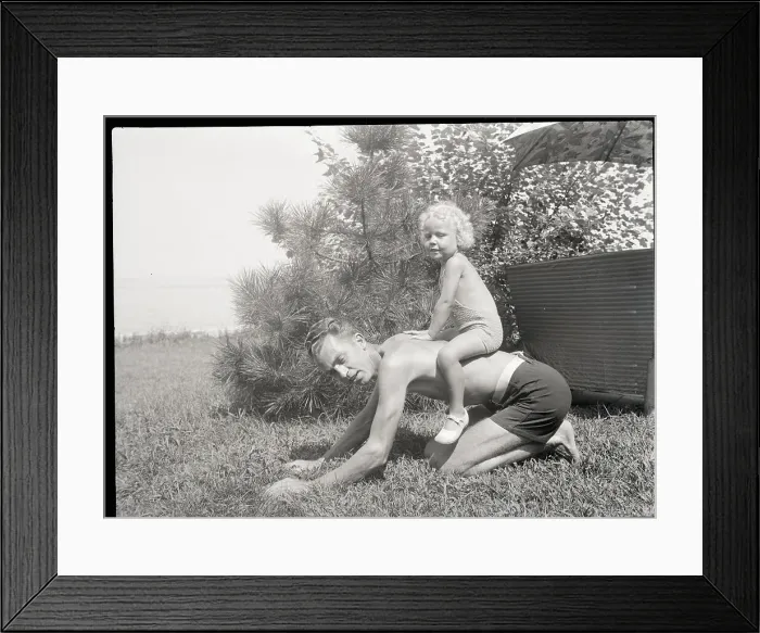 Framed Print : Girl Riding on Back of Father Framed Print : Girl Riding on Back of Father