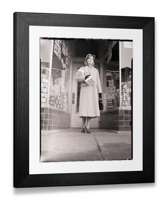Framed Print : Woman Leaving Grocery Store Framed Print : Woman Leaving Grocery Store