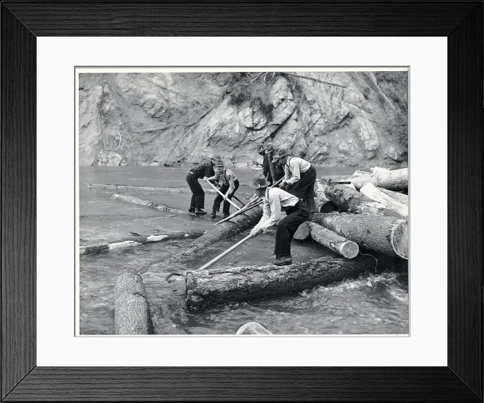 Framed Print : Men Drive Logs Down River In Idaho Framed Print : Men Drive Logs Down River In Idaho