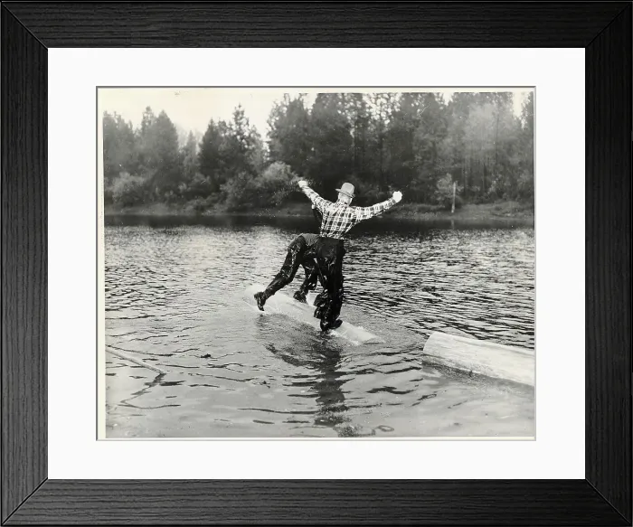 Framed Print : Men Standing On / Rolling Logs In River Framed Print : Men Standing On / Rolling Logs In River
