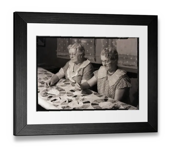 Framed Print : Two Elderly Ladies Working on Quilt Framed Print : Two Elderly Ladies Working on Quilt