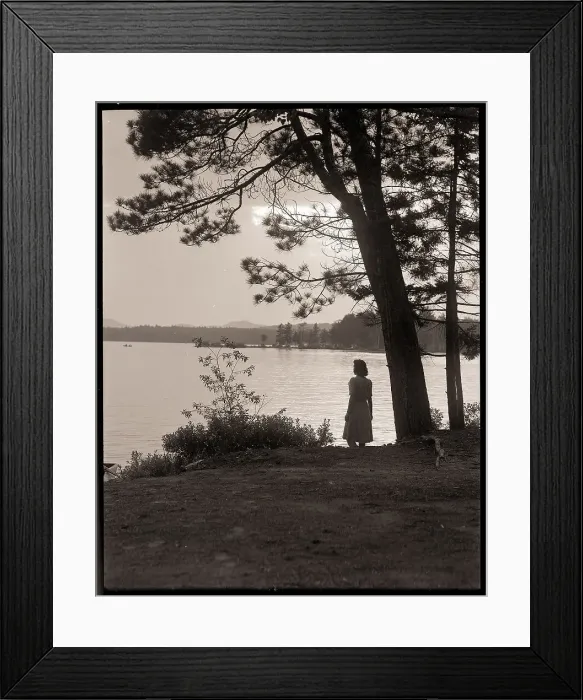 Framed Print : Woman Silhouetted Beside Pond Framed Print : Woman Silhouetted Beside Pond