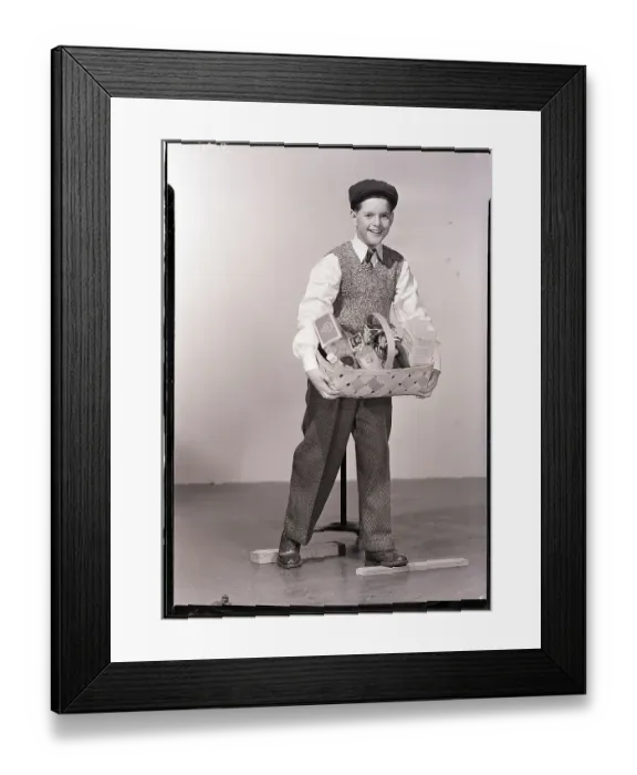 Framed Print : Boy Carrying Groceries In Basket Framed Print : Boy Carrying Groceries In Basket