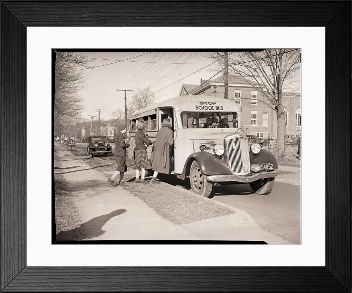 Framed Print : Three Children Boarding School Bus Framed Print : Three Children Boarding School Bus