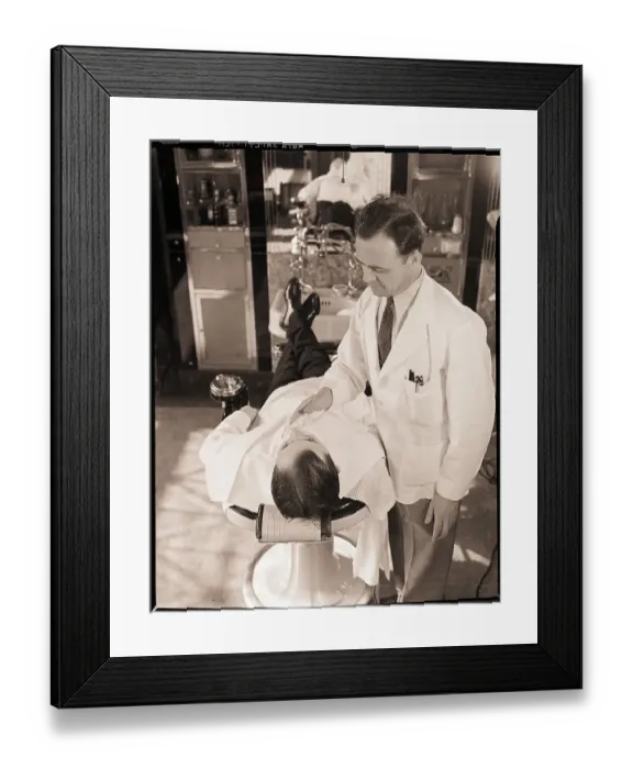 Framed Print : Man Being Shaved By Barber Framed Print : Man Being Shaved By Barber